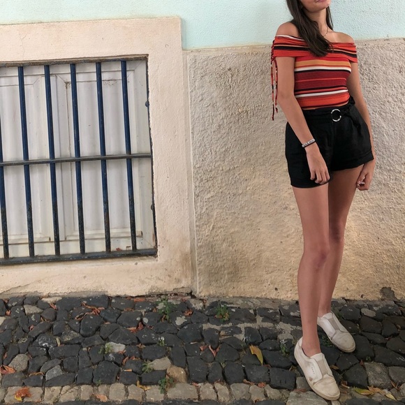 Orange striped off the shoulder top - Picture 2 of 3